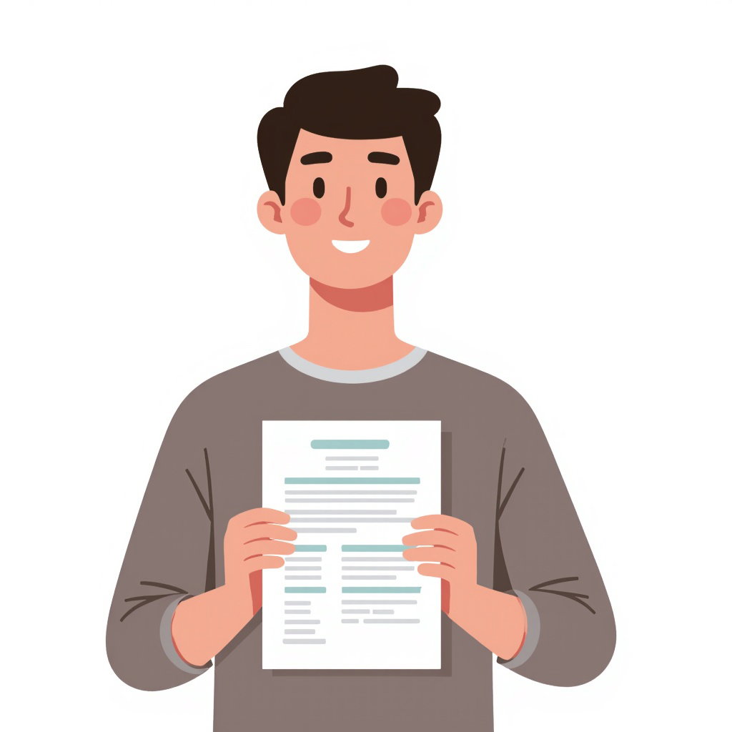 Vector illustratie van een jongeman die een cv vasthoud